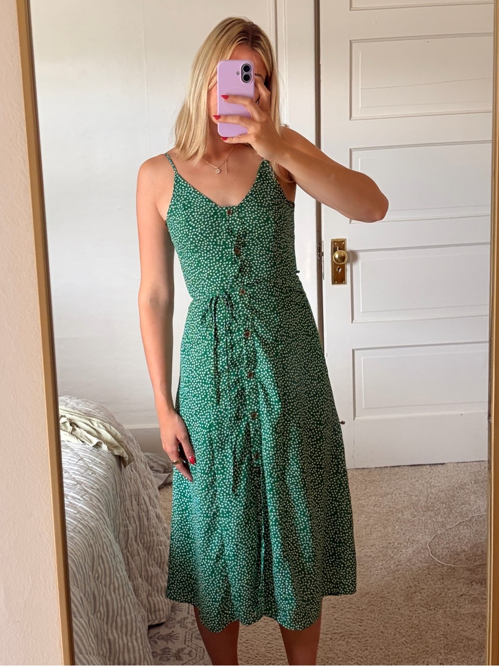 Green floral midi dress